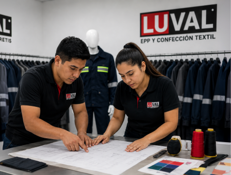 Equipo LUVAL revisando el diseño de un uniforme